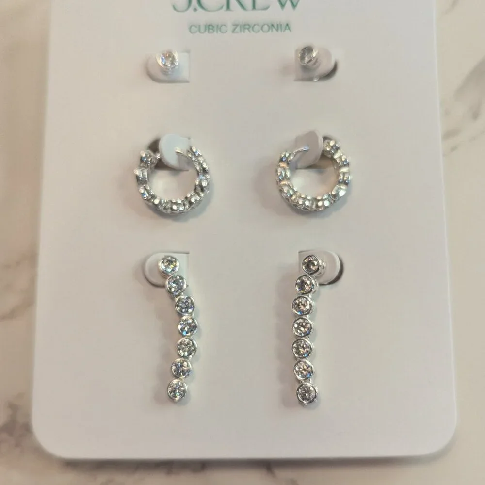 J.Crew Dainty Cubic Zirconia Earrings Set-of-Three